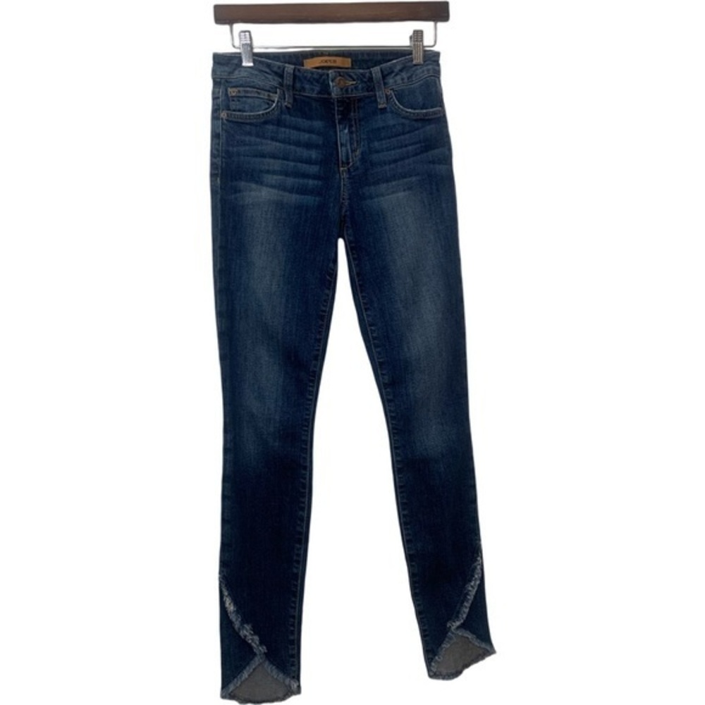 Joe’s Jeans The Iconic Mid Rise Skinny Ankle Blue Denim Fringed Bottoms Jeans
